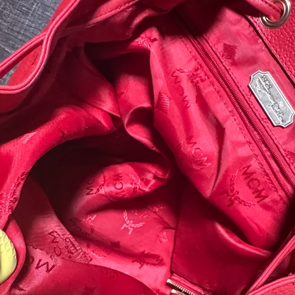 VTG MCM  Red Leather Backpack with Gold Accents - Picture 11 of 16